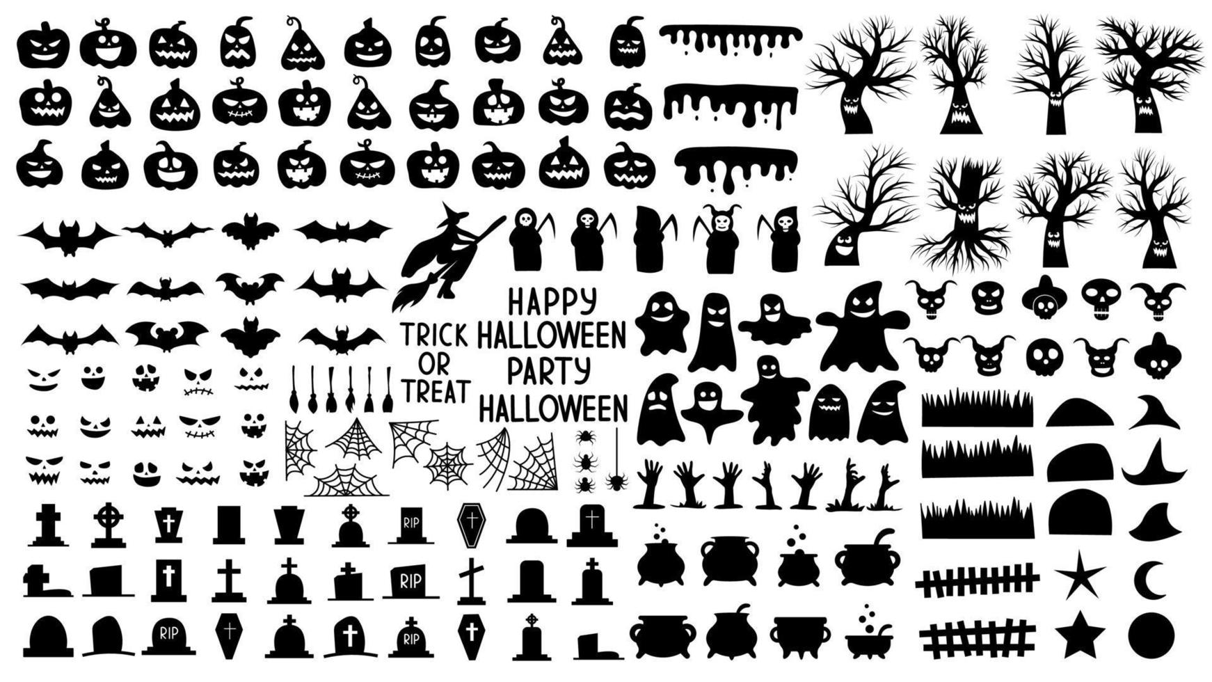 verzameling silhouetten voor halloween met griezelige pompoenen eng vector