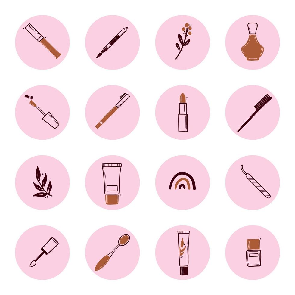 set van schoonheidsmake-up insta verhaal hoogtepunt vector