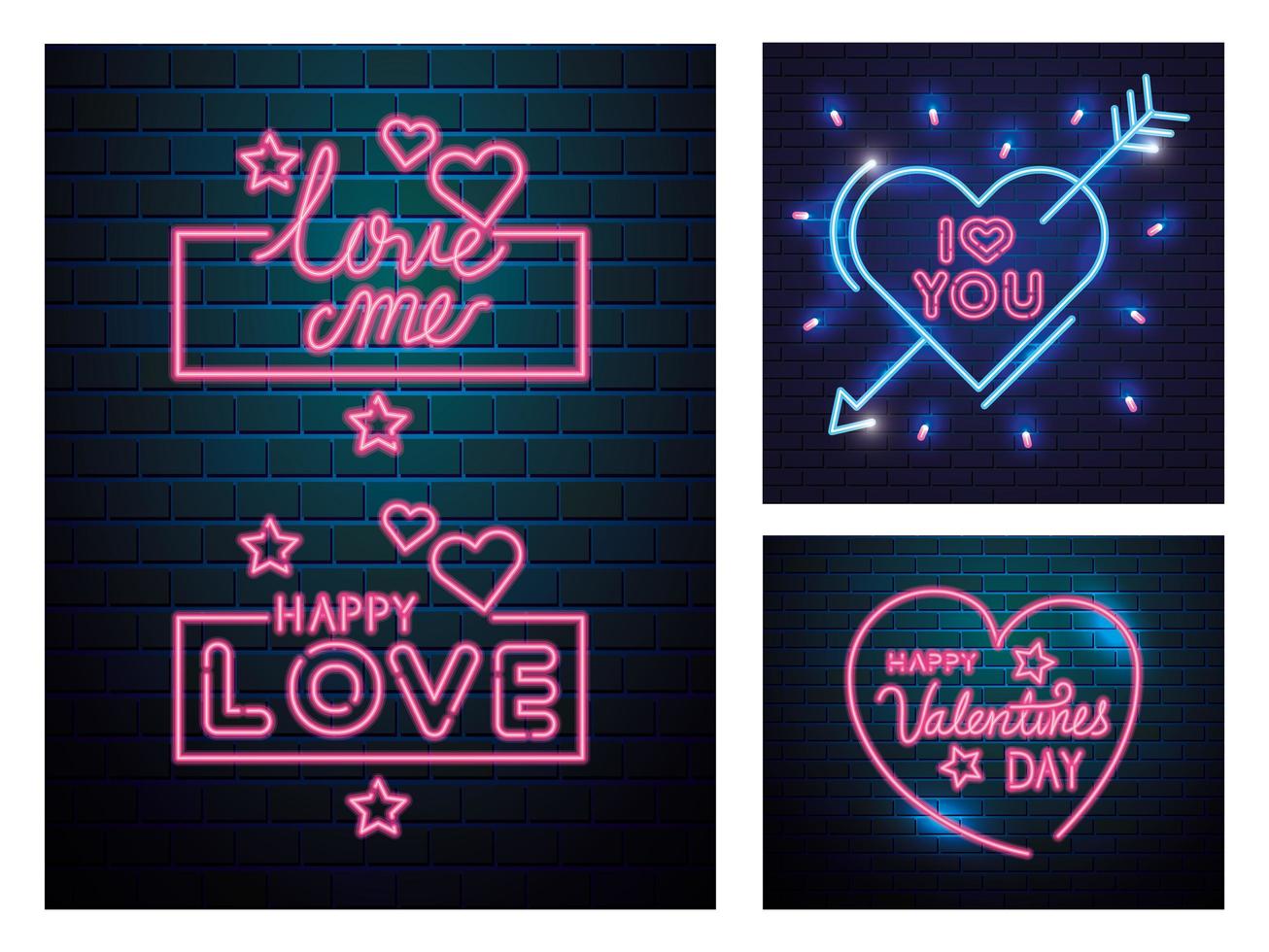 set belettering van neonlicht voor Valentijnsdag vector