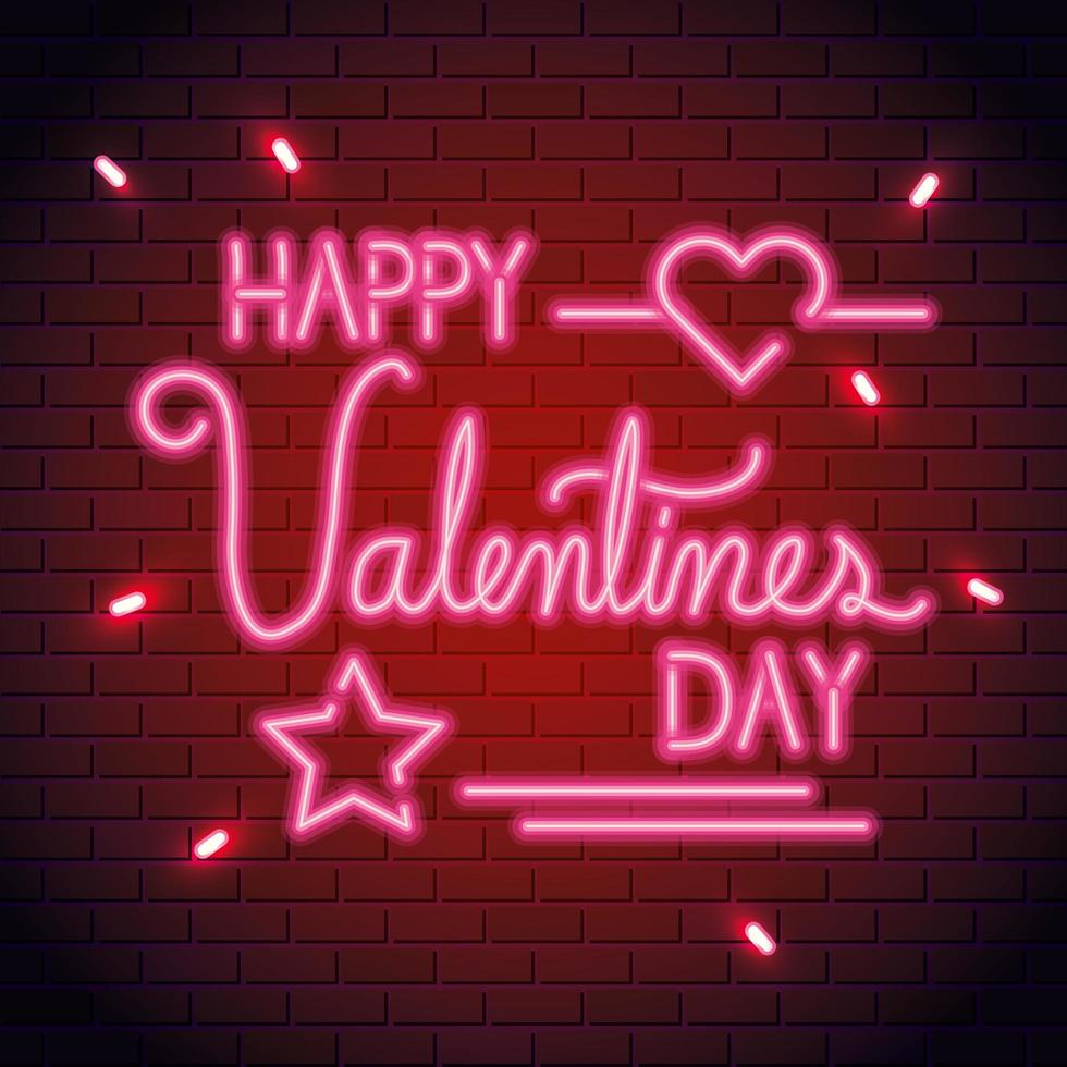 happy Valentijnsdag belettering van neonlicht vector