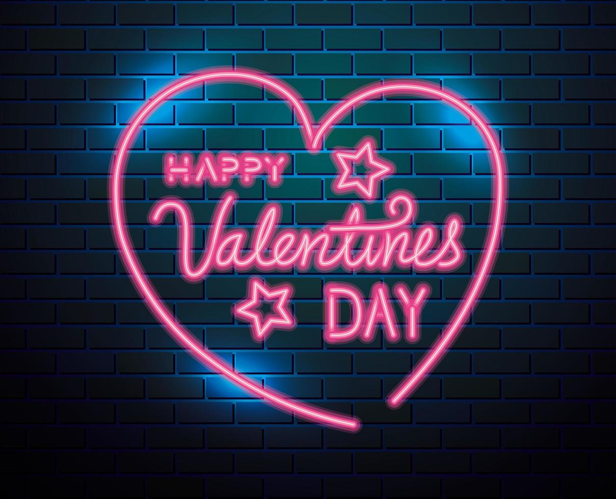 happy Valentijnsdag belettering van neonlicht vector