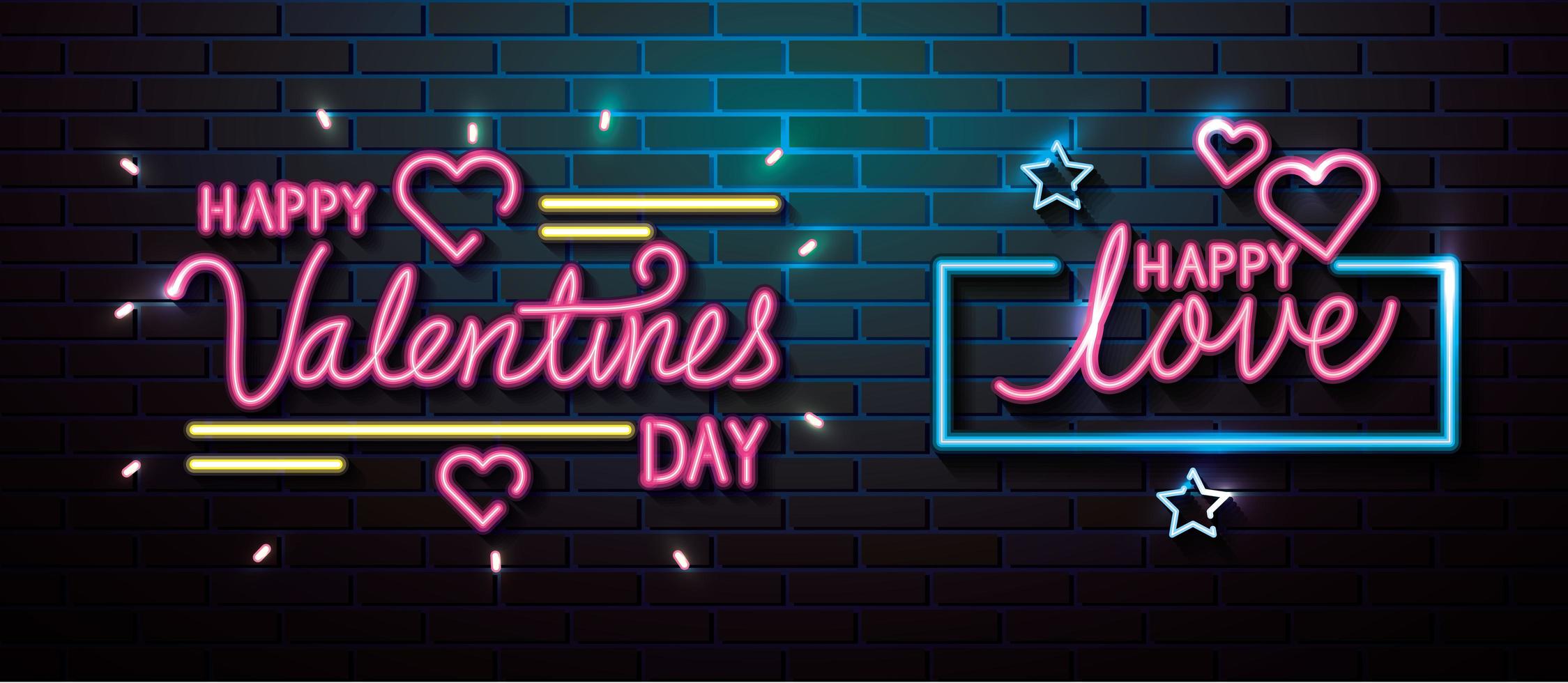 set belettering van neonlicht voor Valentijnsdag vector