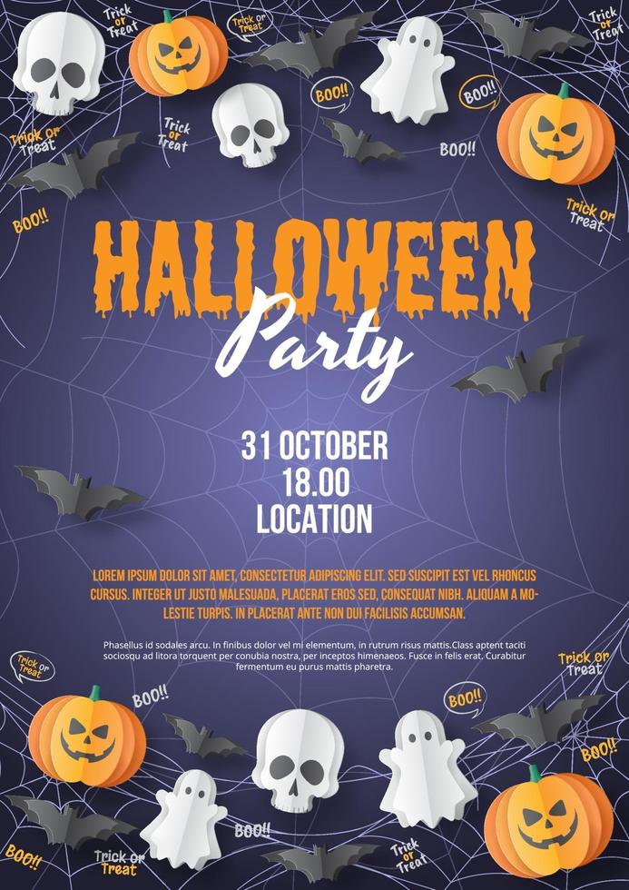 gelukkige halloween-feestaffiche. papier gesneden stijl. vectorillustratie vector