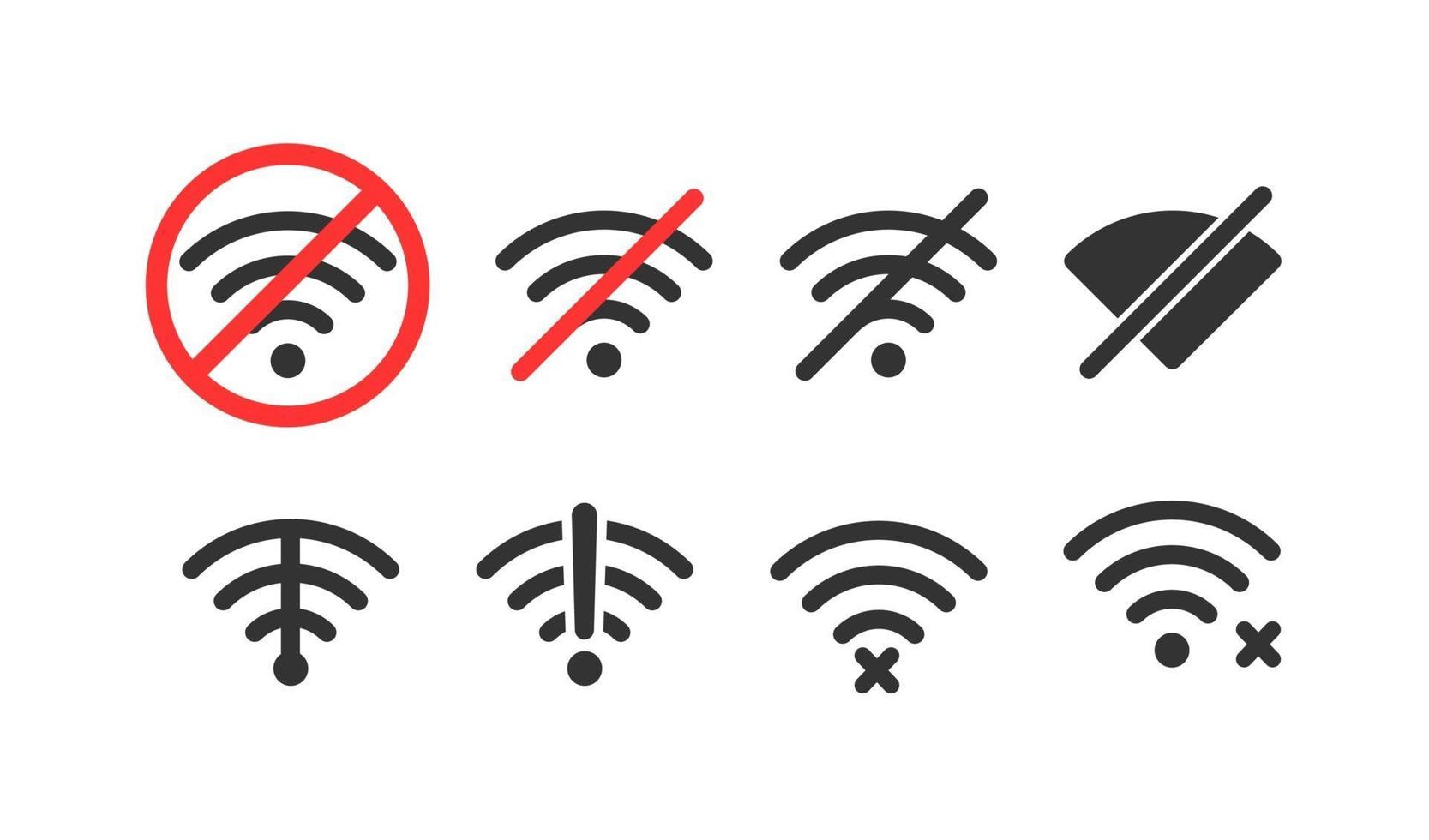 geen wifi-signaal. draadloze pictogramserie. vector illustratie