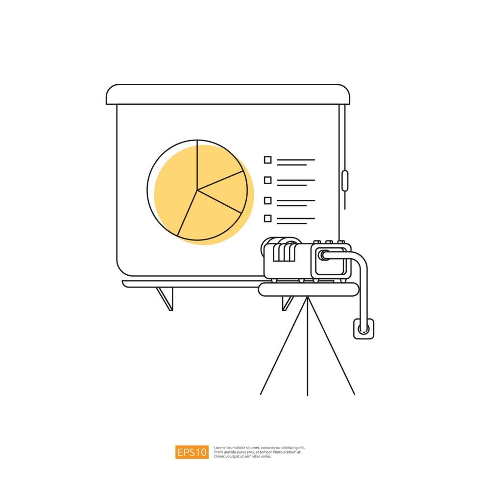 lijnstijl taartdiagram op whiteboard canvas scherm met projector vector