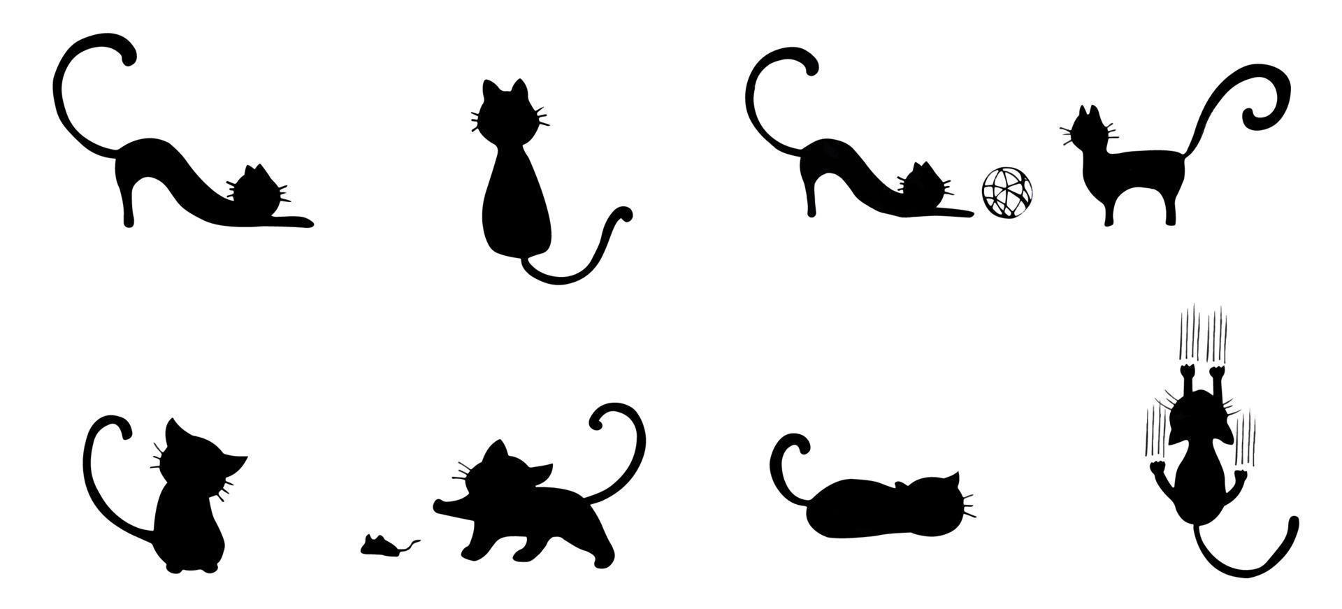 set van zwarte kat silhouet. vector