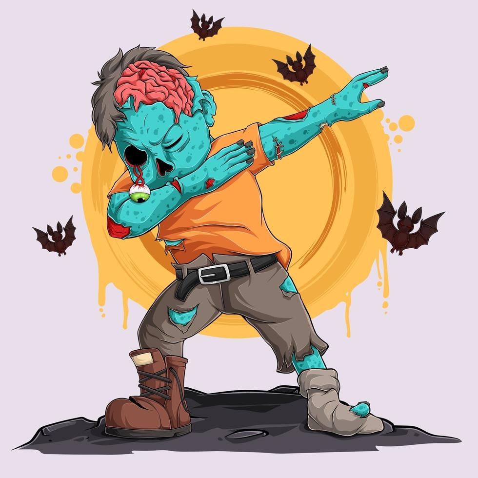 zombie doet dabbing dans met vleermuizen om hem heen halloween karakter vector