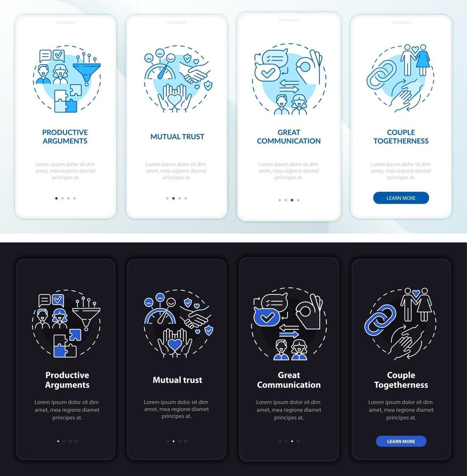 volwassen relatie tekenen onboarding mobiele app paginascherm vector