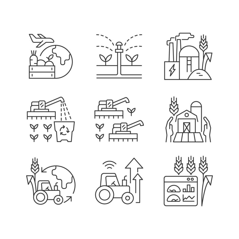 landbouwbedrijf lineaire pictogrammen set vector