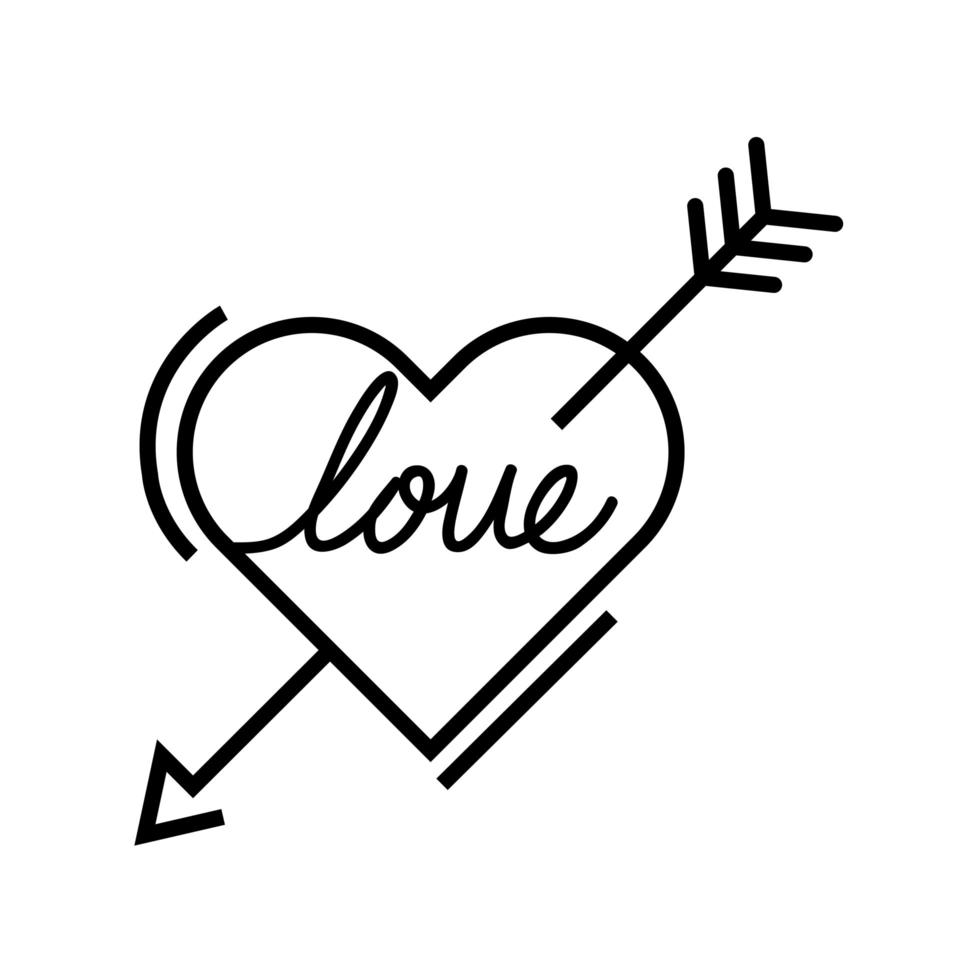 liefdesbelettering in hart met geïsoleerde pijlpictogram vector