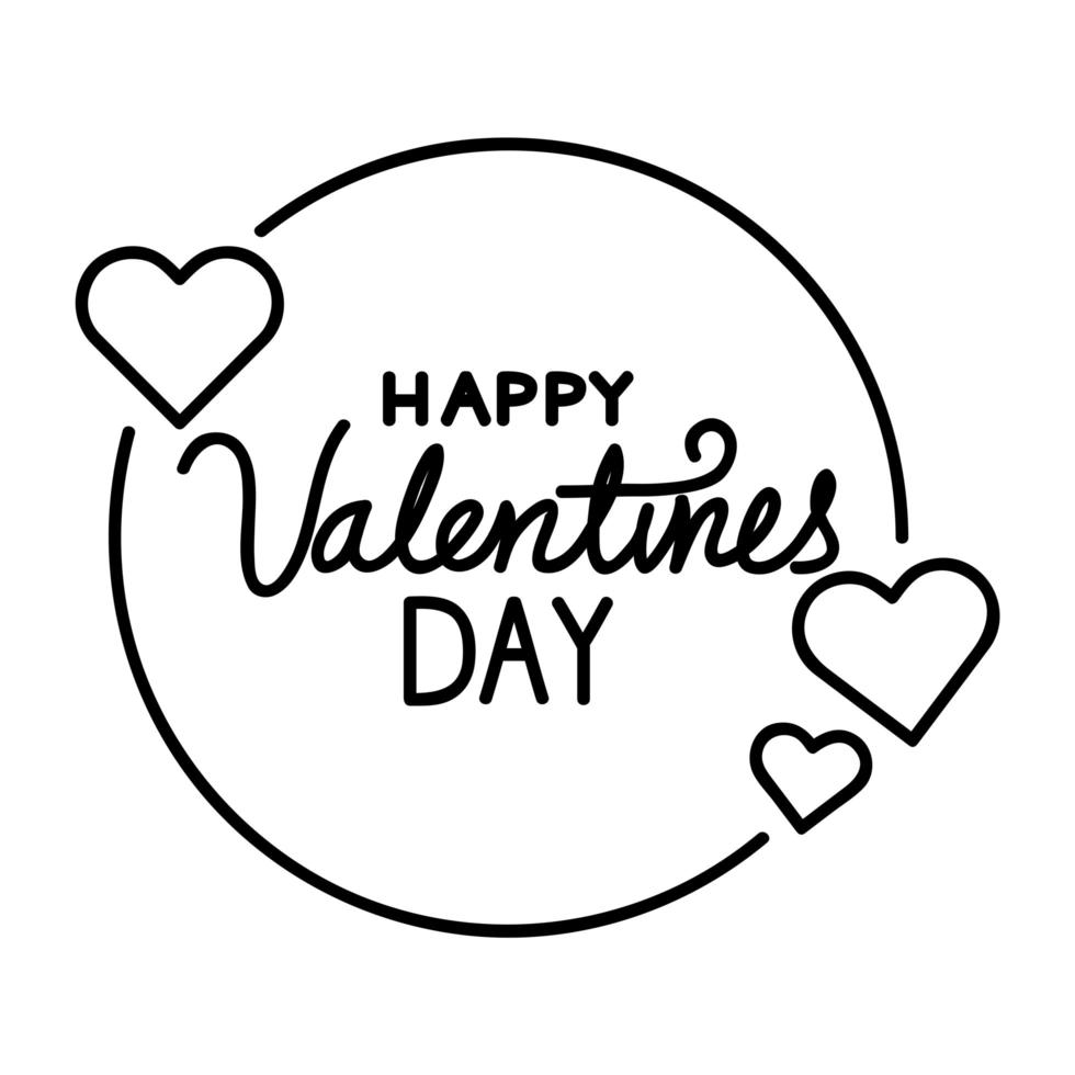 happy Valentijnsdag belettering met frame circulaire en harten vector