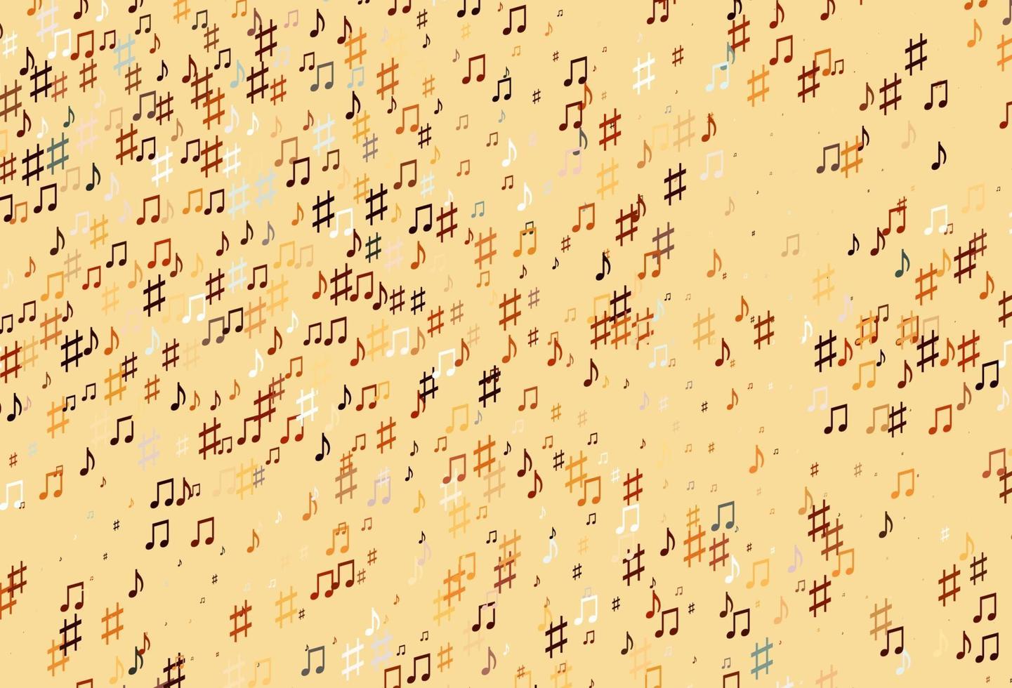 lichtoranje vectorachtergrond met muzieksymbolen. vector