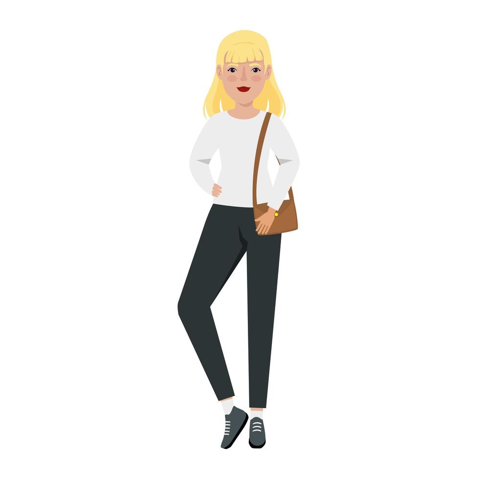 mooie vrouw blond haar met handtas avatar karakter vector