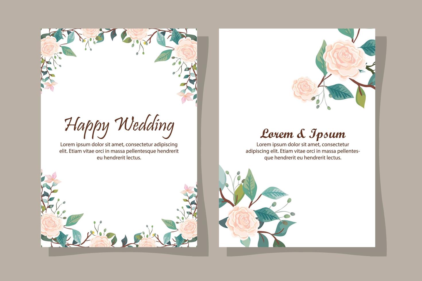 set huwelijksuitnodigingskaarten met bloemendecoratie vector