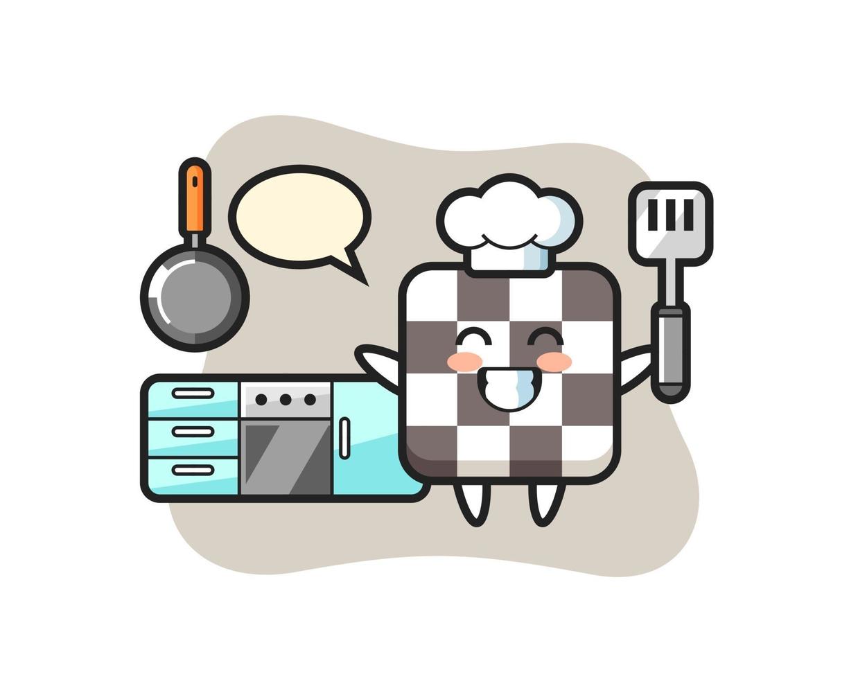 schaakbord karakter illustratie als een chef-kok aan het koken is vector