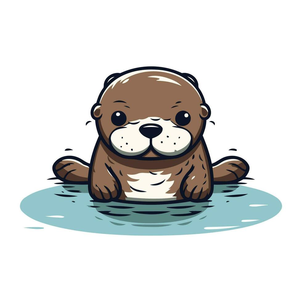 schattig tekenfilm Otter zittend in de water. vector illustratie.