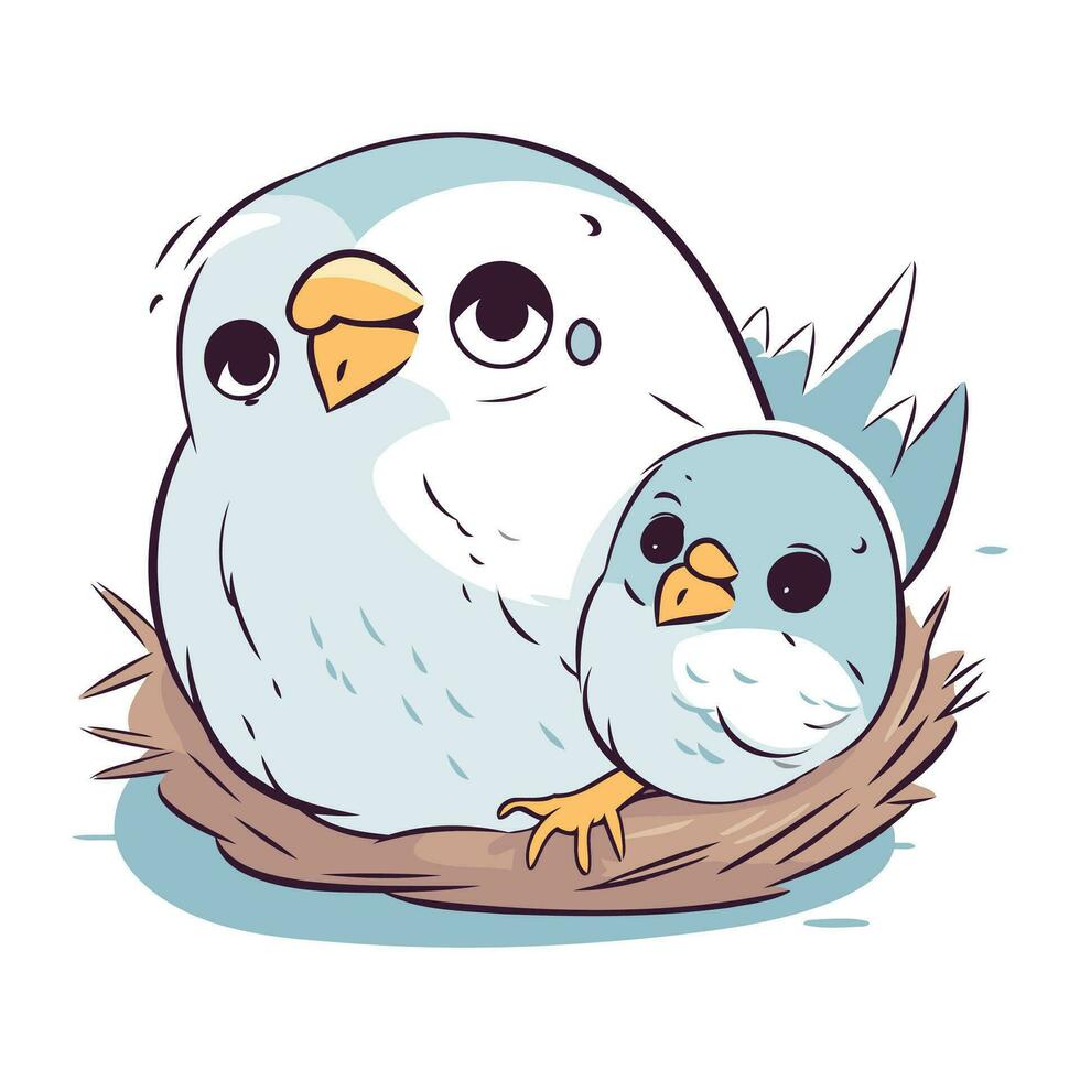 paar- van schattig tekenfilm uilen in nest. vector illustratie.