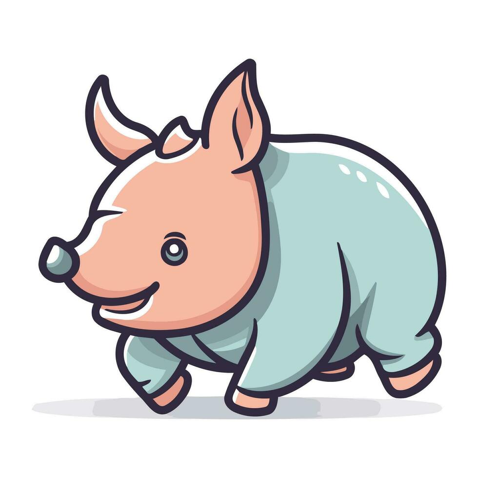 schattig tekenfilm neushoorn. vector illustratie Aan wit achtergrond.