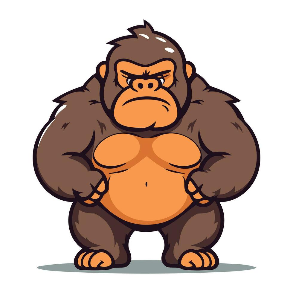 gorilla tekenfilm mascotte karakter met gekruiste armen vector
