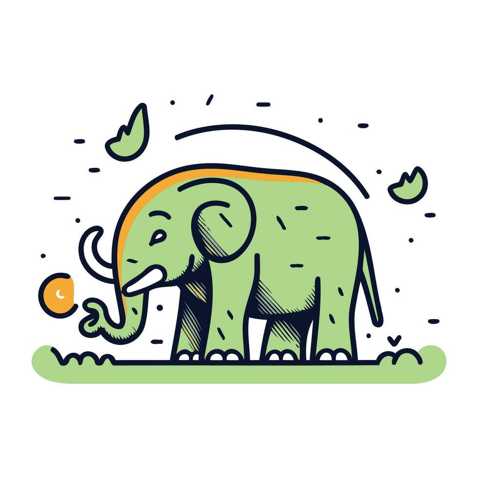 vector illustratie van schattig olifant met bal in hand- getrokken stijl. lijn kunst ontwerp voor web. plaats. reclame. spandoek. poster. bord en afdrukken.