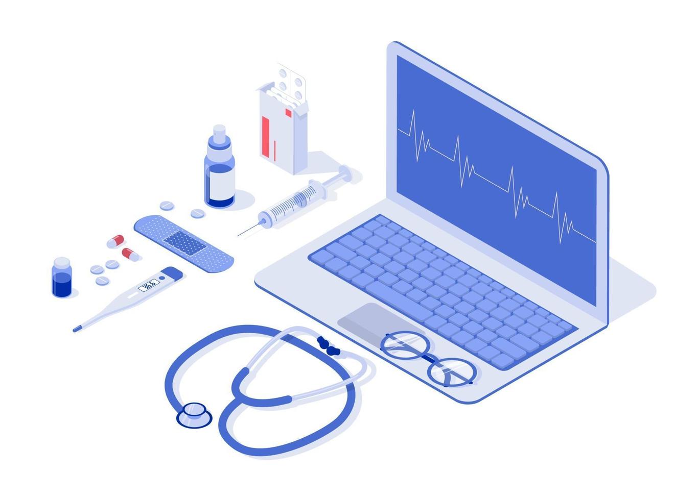 het concept van een online apotheek-6. isometrische vectorillustratie. vector