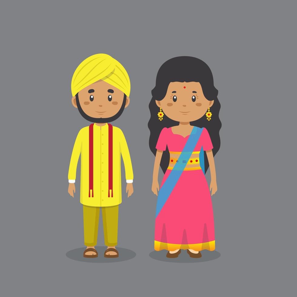 paar karakter Indiase dragen traditionele kleding vector