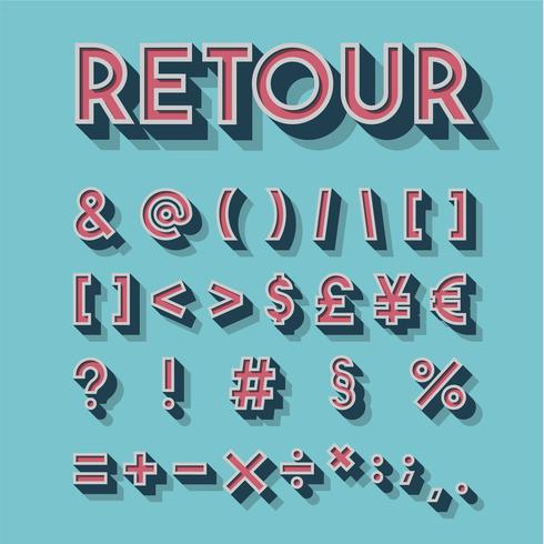 Retro 3D-lettertype ingesteld, vector illustratie