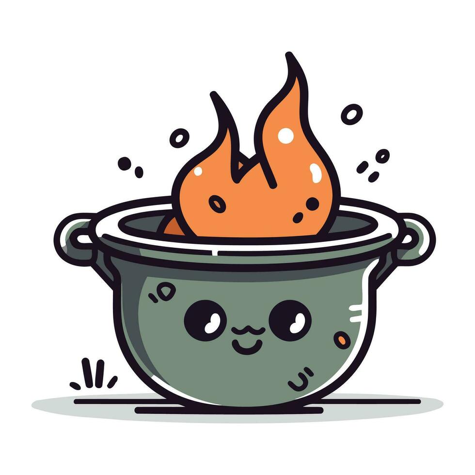 schattig tekenfilm Koken pot met brand. vector illustratie geïsoleerd Aan wit achtergrond.