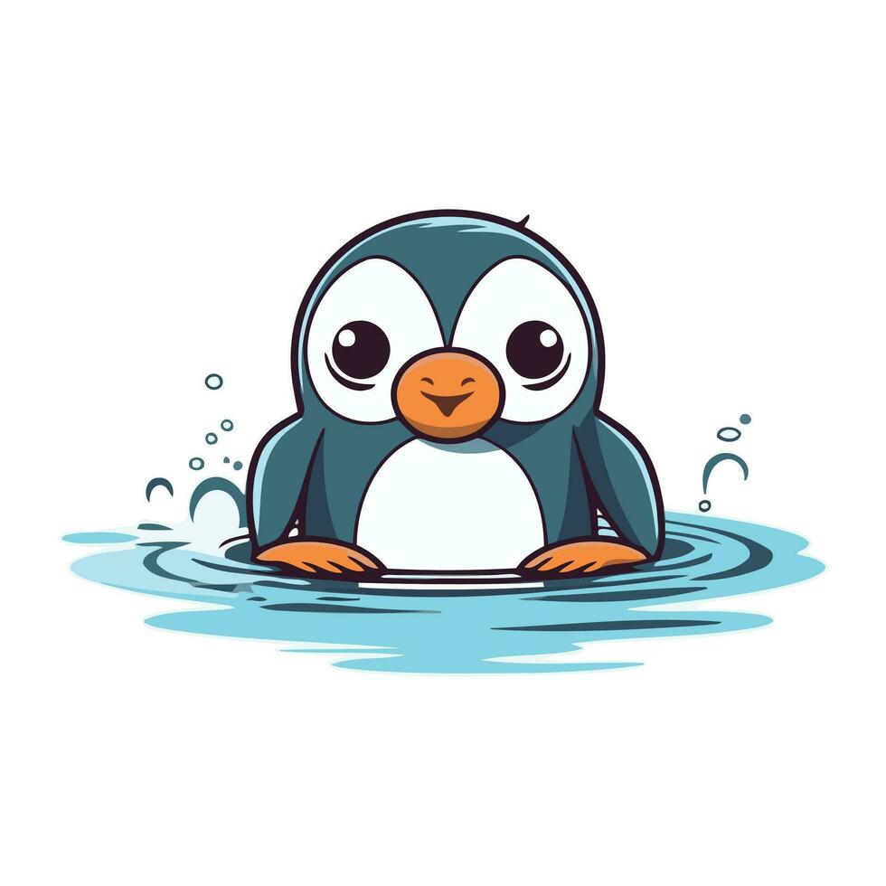 schattig pinguïn zwemmen in de water. vector tekenfilm illustratie.