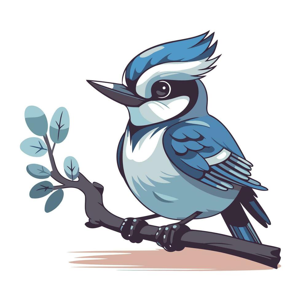 tekenfilm blauw tit vogel zittend Aan een Afdeling. vector illustratie.