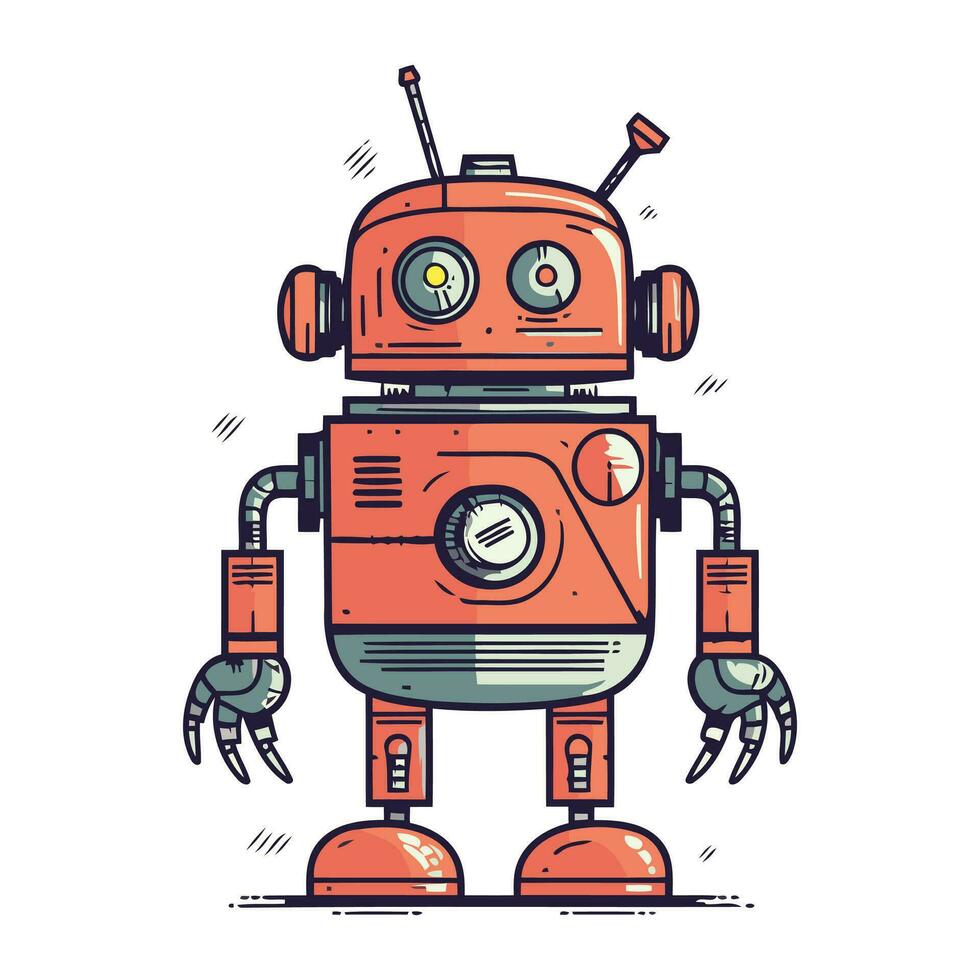 schattig robot. hand- getrokken vector illustratie in tekenfilm grappig stijl.