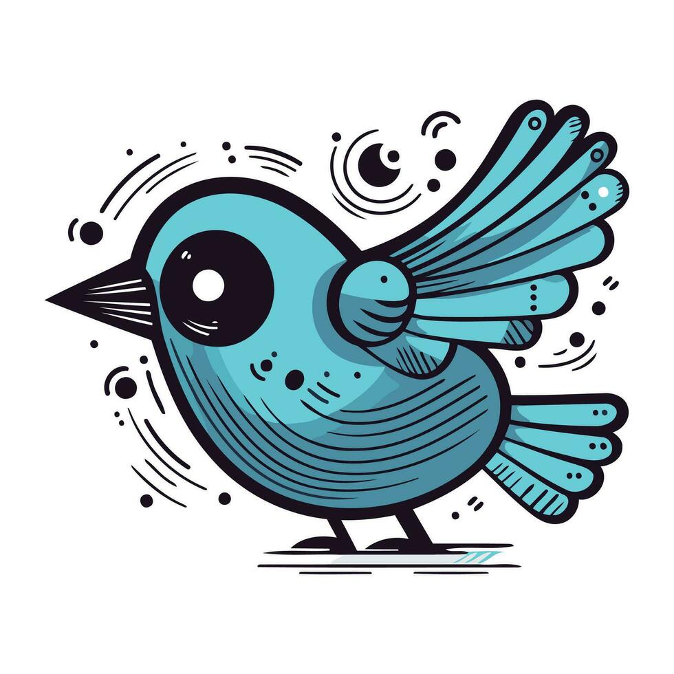 hand- getrokken vector illustratie van een schattig blauw vogel. geïsoleerd voorwerpen Aan wit achtergrond.