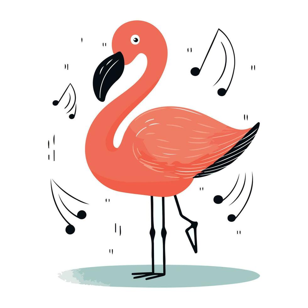 flamingo met musical notities. vector illustratie in tekenfilm stijl.