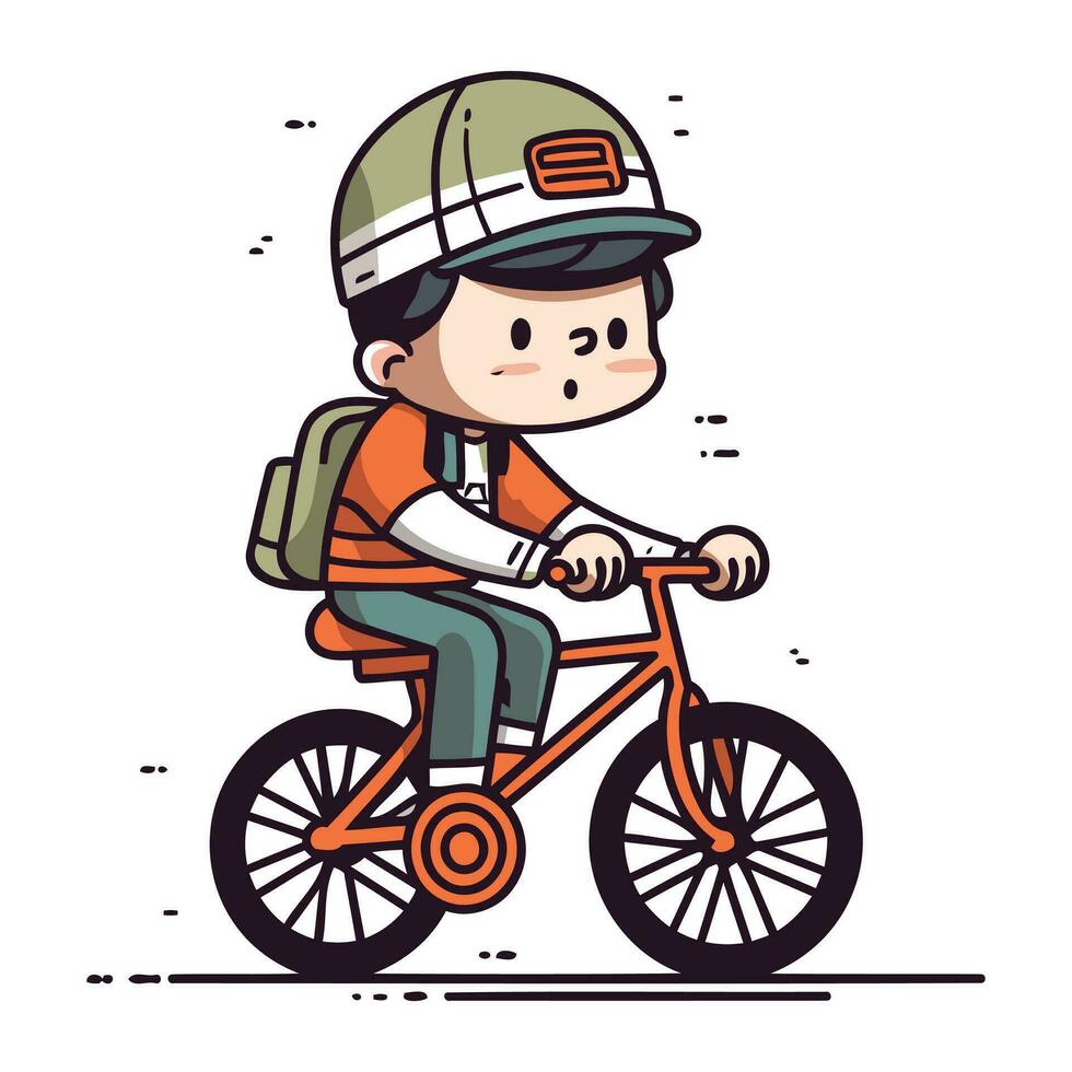 schattig jongen rijden een fiets. vector illustratie in tekenfilm stijl.