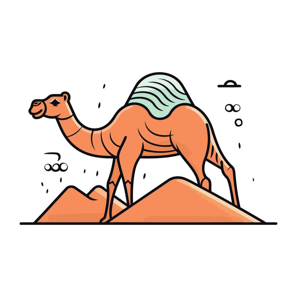 kameel in de woestijn. vector illustratie in vlak ontwerp stijl.