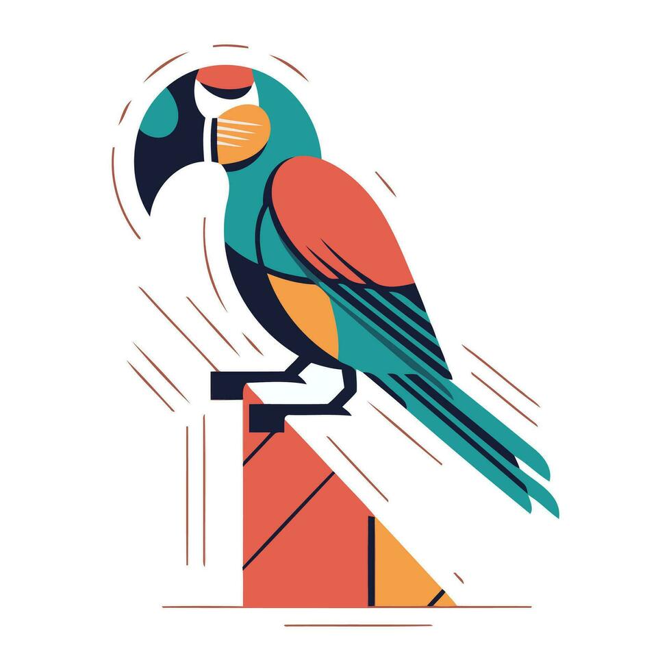 papegaai Aan een voetstuk. vector illustratie in vlak stijl.