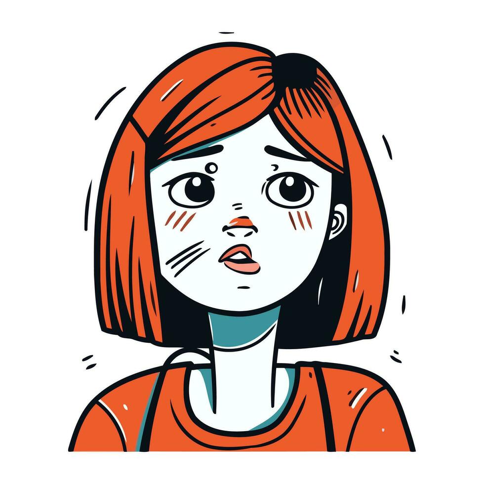 boos vrouw met rood haar. vector illustratie in tekenfilm stijl.