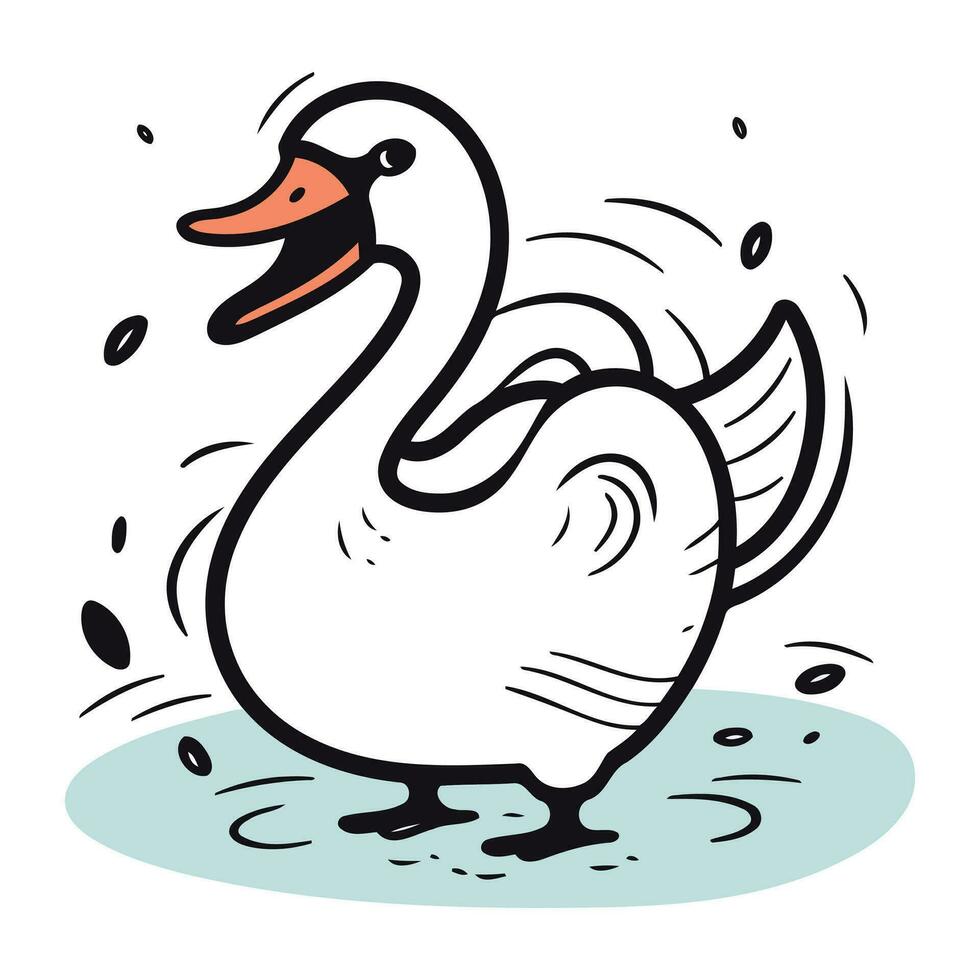 vector illustratie van een zwaan zwemmen in de water. hand- getrokken stijl.
