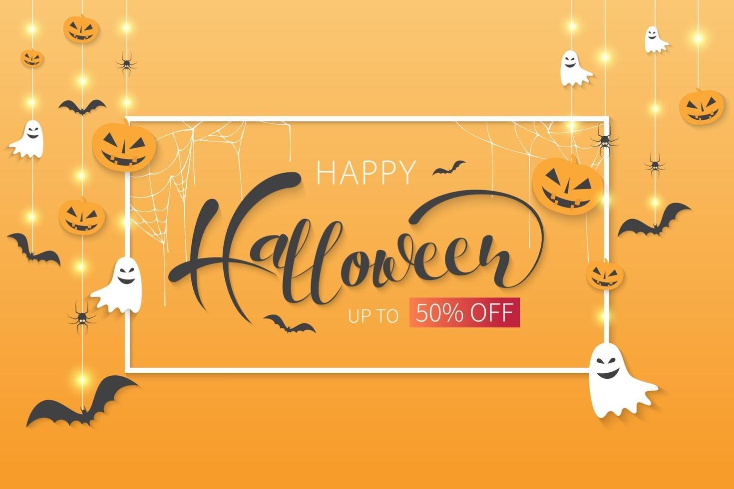 happy halloween-verkoopbanners of achtergrond voor feestuitnodigingen vector
