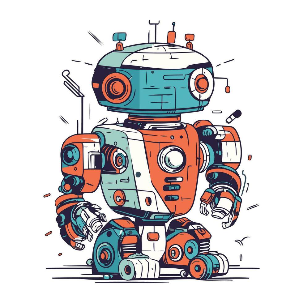 vector illustratie van tekenfilm robot. geïsoleerd Aan een wit achtergrond.