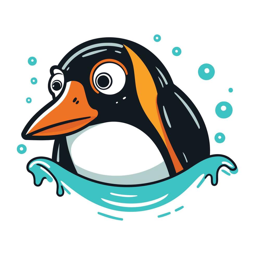 schattig tekenfilm pinguïn zwemmen in de zee. vector illustratie.