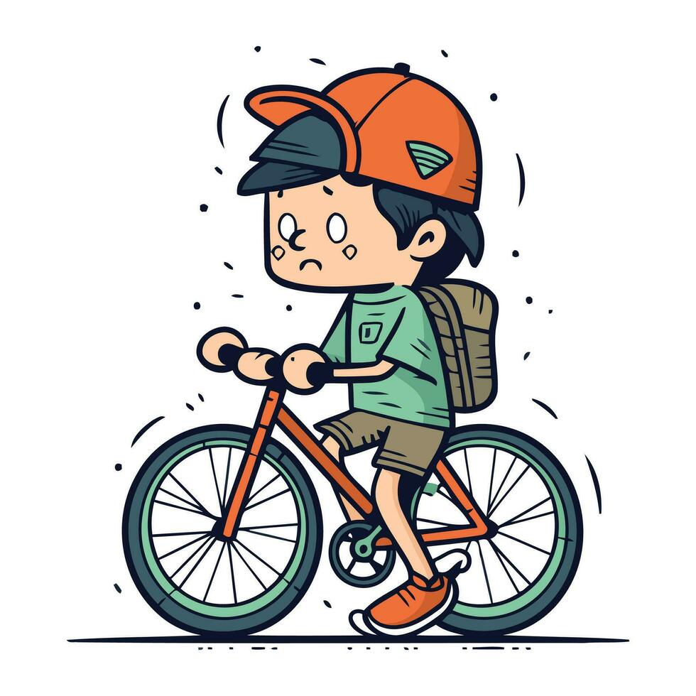 tekenfilm jongen rijden fiets. vector illustratie. schattig karakter.