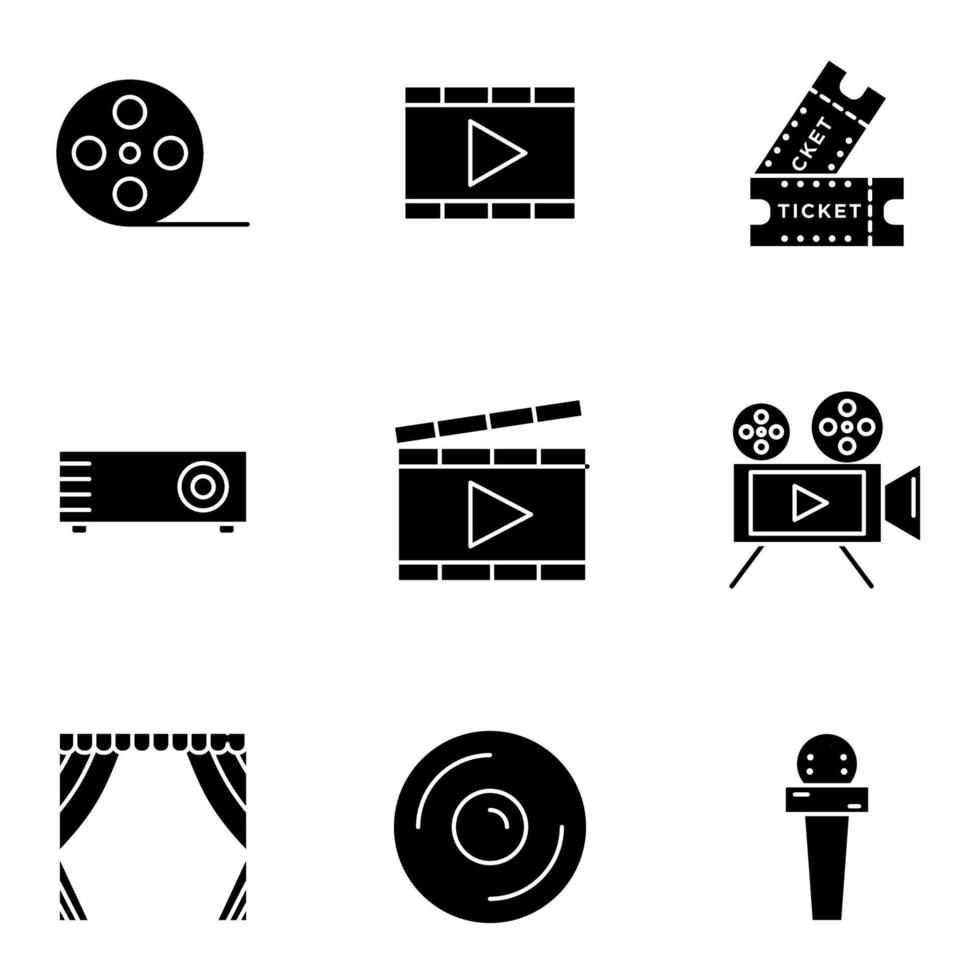 bioscoop pictogrammenset met glyph-stijl vector