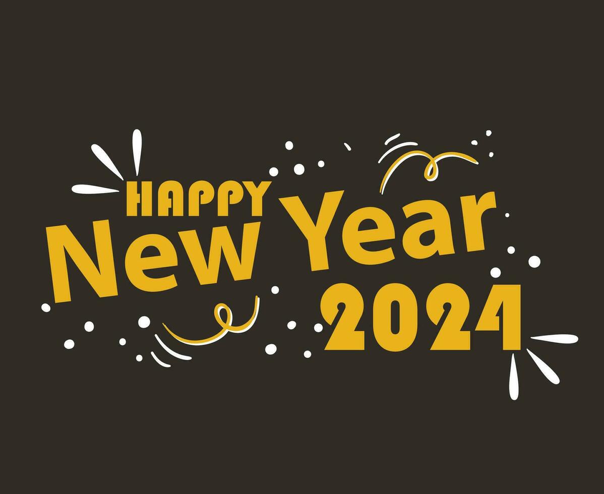 2024 gelukkig nieuw jaar vakantie abstract geel en wit ontwerp vector logo symbool illustratie met bruin achtergrond