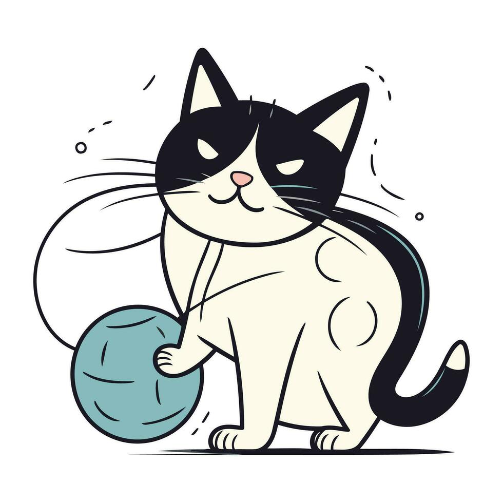 schattig tekenfilm kat met bal. vector illustratie voor uw ontwerp.