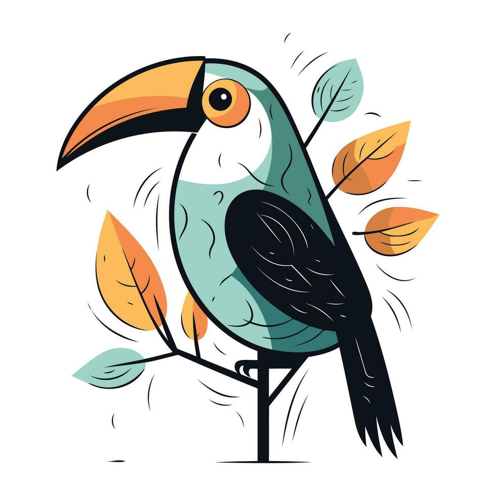 tropisch vogel toekan zittend Aan een Afdeling. vector illustratie.