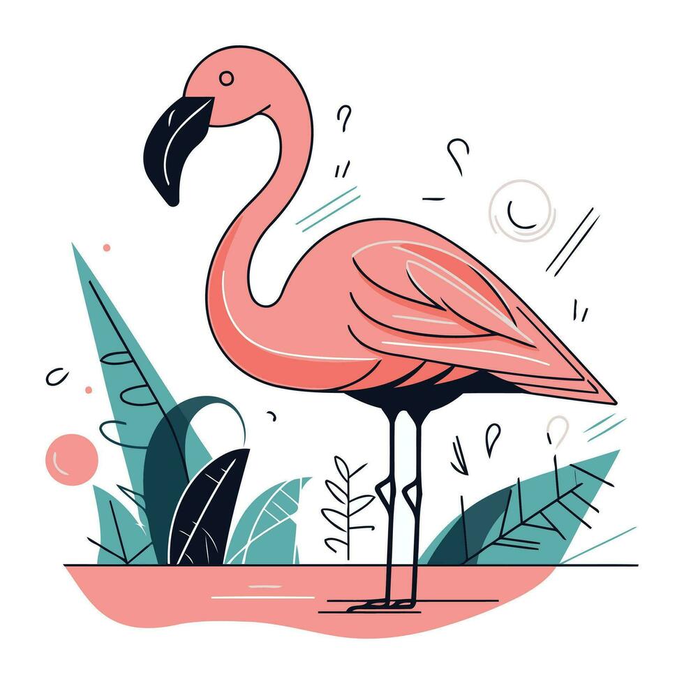 flamingo. hand- getrokken vector illustratie in tekenfilm vlak stijl.