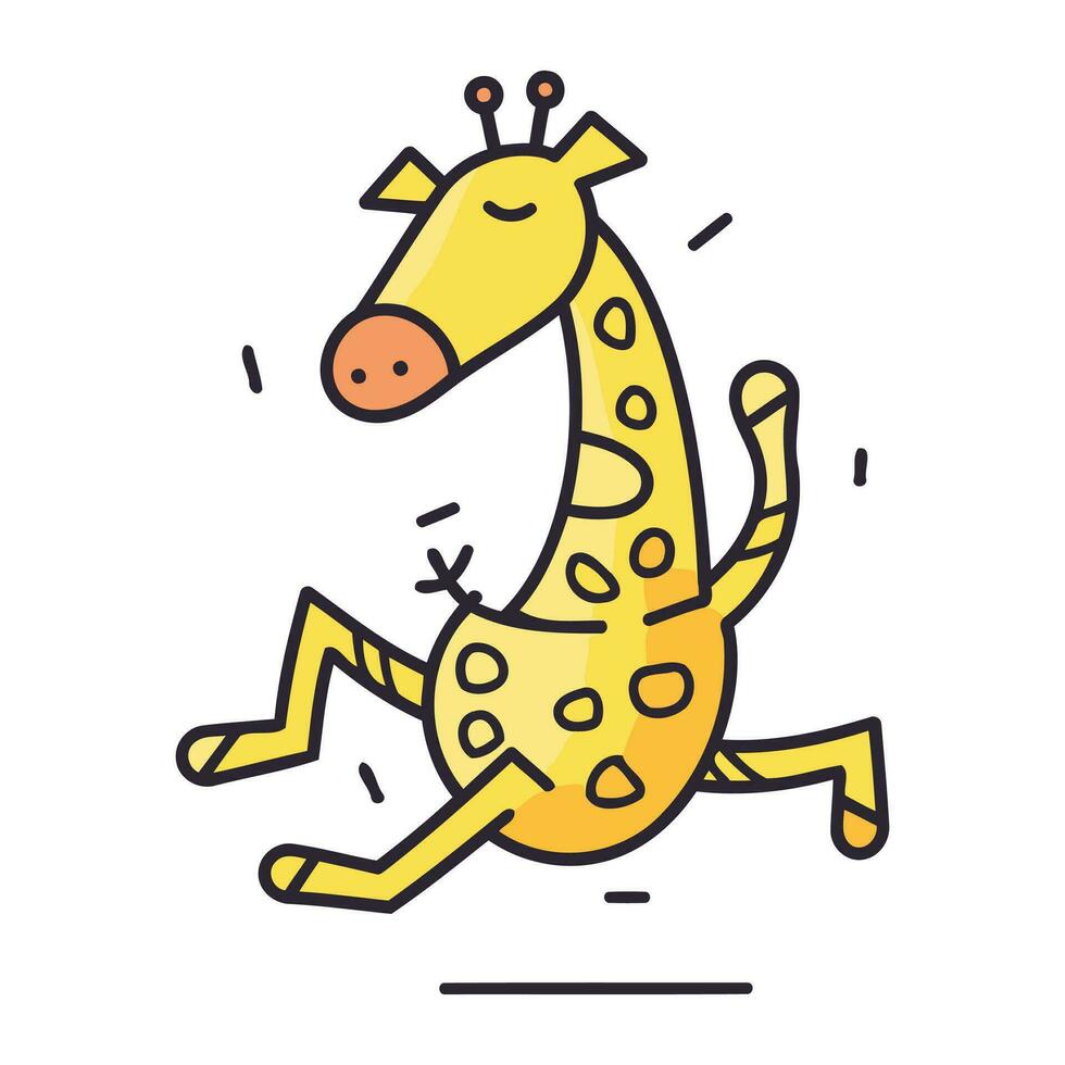 schattig giraffe rennen en springen. vector illustratie in lineair stijl