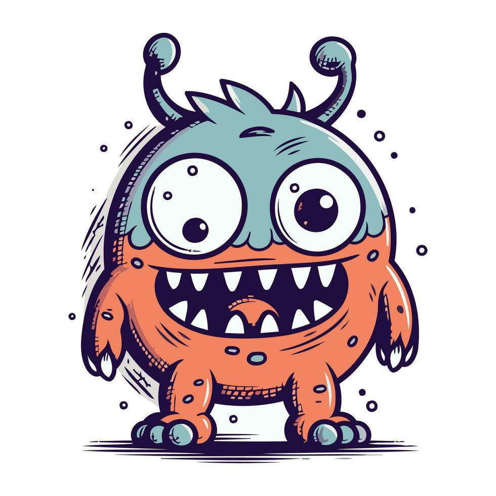 grappig tekenfilm monster met groot ogen en tanden. vector illustratie.