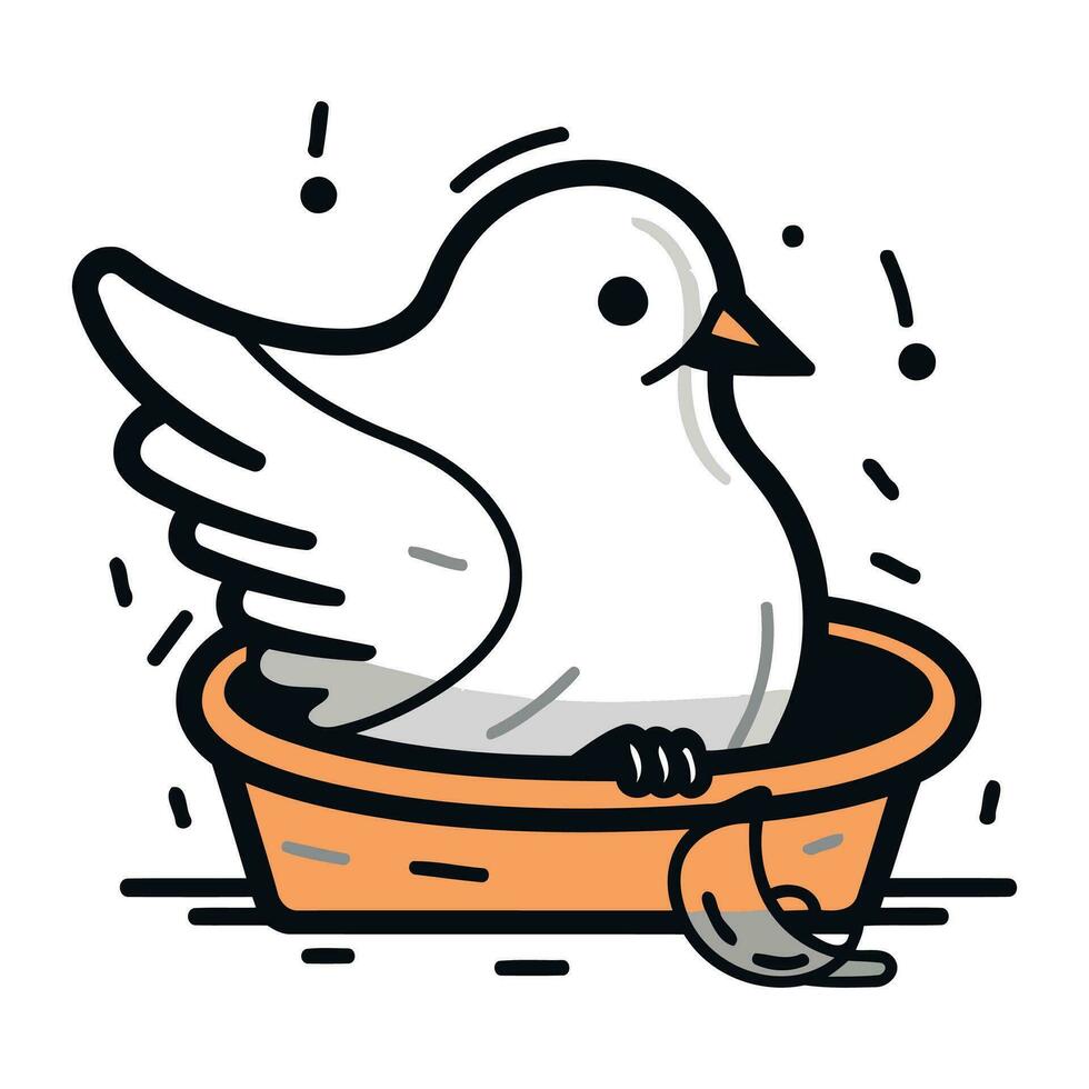 schattig tekening vogel in een pot. vector illustratie.